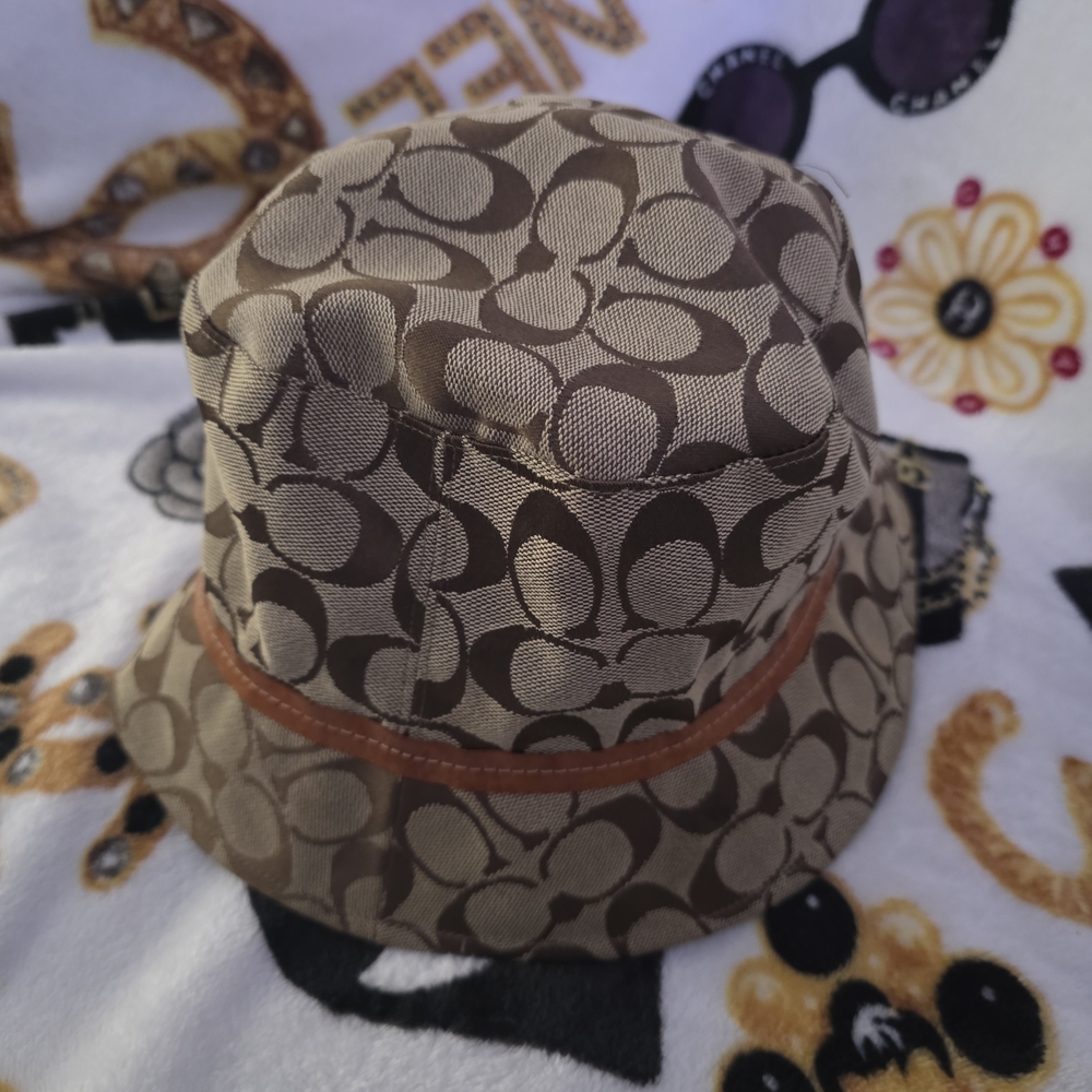 Coach Signature Orange Bucket Hat With Leather Band - Picture 2 of 7